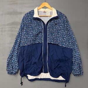 Nike Windbreaker 90s Jacket Blue Geometric Print Vintage Full Zip Women XL